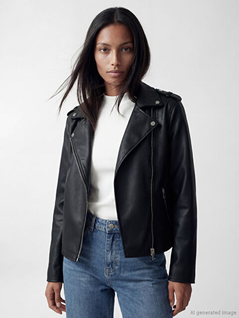 LCW EVERYDAY Biker Yaka Kadın Deri Görünümlü Ceket - S68192Z8-CVL