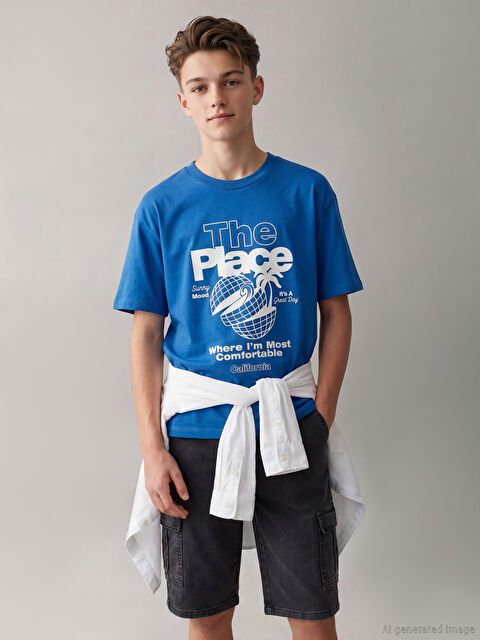 LCW Kids Bisiklet Yaka California Baskılı Erkek Çocuk Tişört