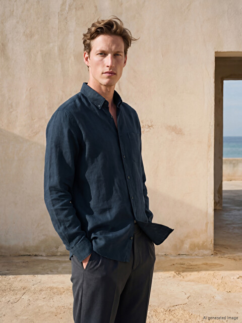 SOUTHBLUE Regular Fit Linen Blend Men's Shirt - S68387Z8-RFH - LC