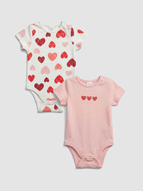 LCW baby Body cu capse pentru fetițe, cu imprimeu cu inimi, set de 2 bucăți