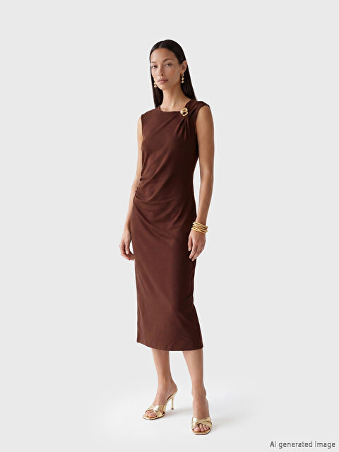 LCW STUDIO Metal Appliquéd Ruched Dress