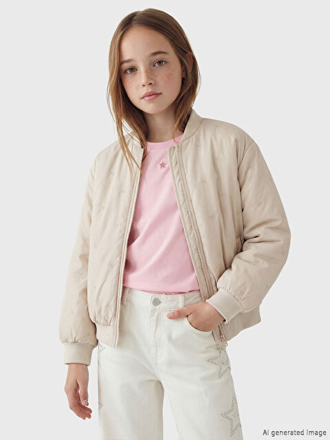 LCW Kids Fiyonk Nakışlı Kız Çocuk Şişme Mont