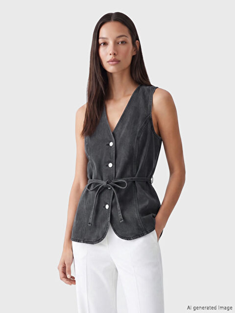 LCW STUDIO V-Neck Women's Denim Vest