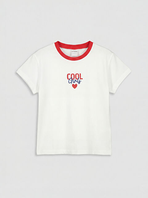 LCW Kids Bisiklet Yaka Baskılı Kız Çocuk Tişört