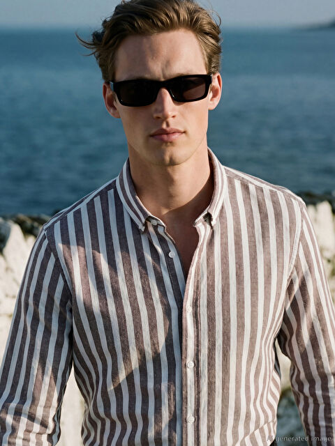 SOUTHBLUE Classic Fit Long Sleeve Striped Men's Shirt - S68539Z8-RHZ