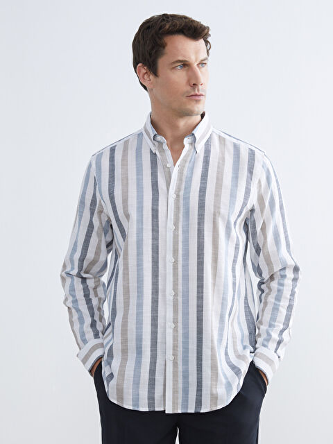 SOUTHBLUE Regular Fit Çizgili Oxford Erkek Gömlek - S68541Z8-LEN