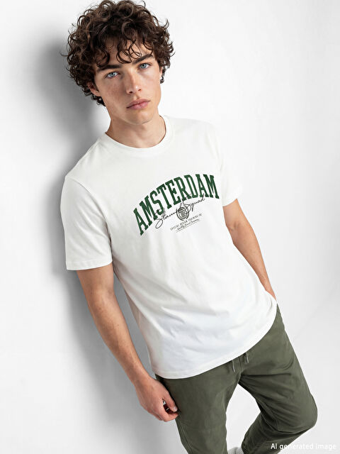 XSIDE Bisiklet Yaka Amsterdam Baskılı Erkek Tişört