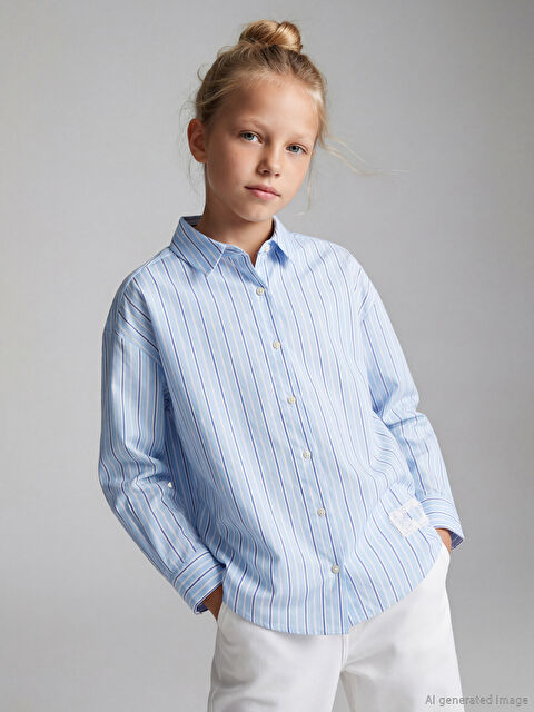 LCW Kids Çizgili Kız Çocuk Gömlek - S68608Z4-LEN
