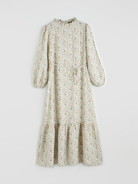 LCW STUDIO Fırfırlı Dik Yaka Çiçekli Elbise - S68660Z8-F9C