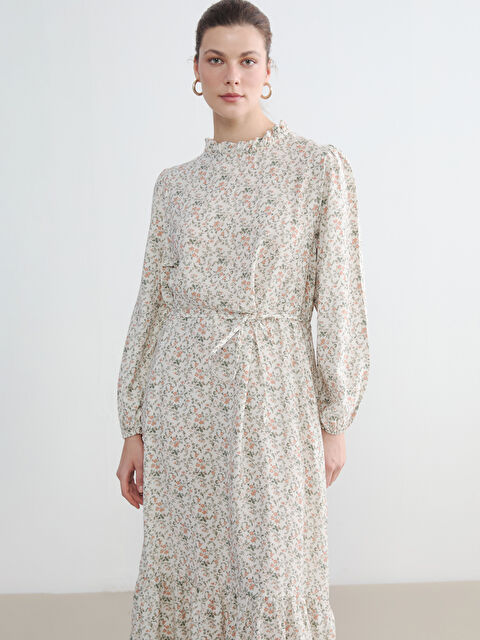 LCW STUDIO Fırfırlı Dik Yaka Çiçekli Elbise - S68660Z8-F9C