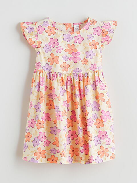 LCW Kids Girls' floral dress with a round neckline. - S68674Z1-LQH