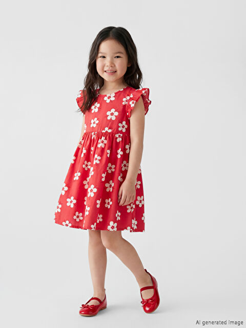 LCW Kids Bisiklet Yaka Çiçekli Kız Çocuk Elbise