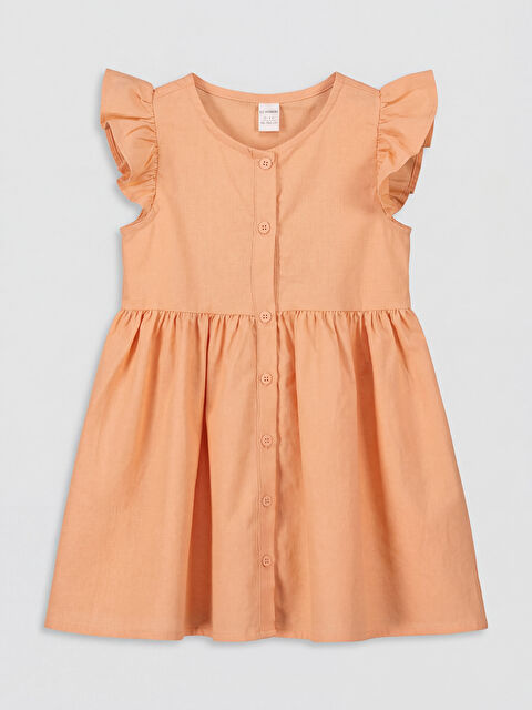 LCW Kids Kız Çocuk Fırfırlı Keten Görünümlü Elbise - S68675Z1-FLF