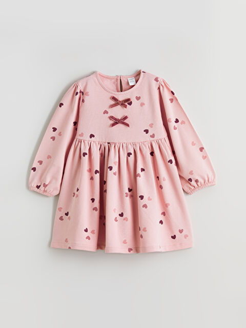 LCW Kids Heart-print girl's dress with a round neckline. - S68685Z1-LT4