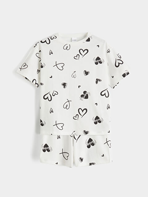LCW Kids Kalp Desenli Kız Çocuk Şortlu Pijama Takımı - S68869Z4-LRA