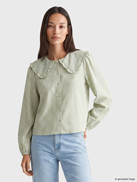 LCW EVERYDAY Ženska košulja sa Peter Pan kragnom i kariranim dezenom