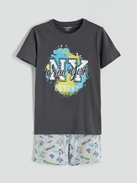 LCW Kids New York Printed Boys' Shortie Pyjama Set - S68946Z4-HKT