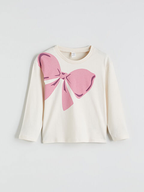 LCW Kids Bisiklet Yaka Fiyonk Baskılı Kız Çocuk Tişört - S68949Z1-FF7