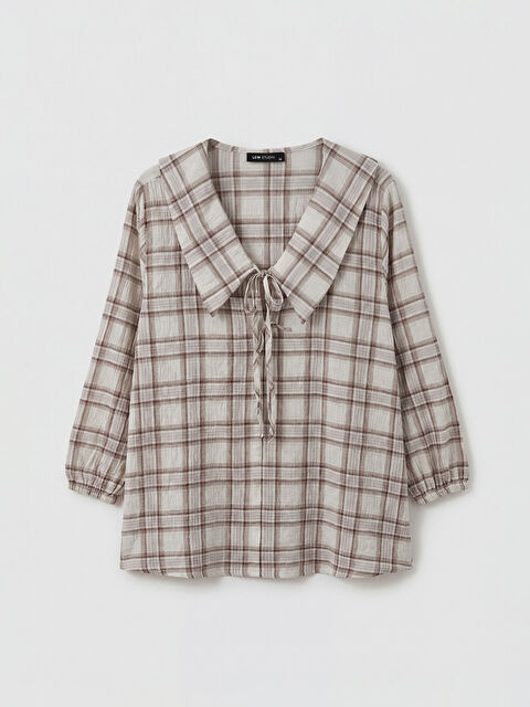 LCW STUDIO питер пен жағалы торлы фонарик жеңді блузка - S69039Z8-LLL