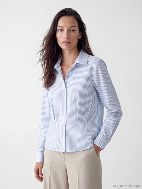 LCW STUDIO жолақты добби маталы әйелдер жейдесі - S69043Z8-LEN