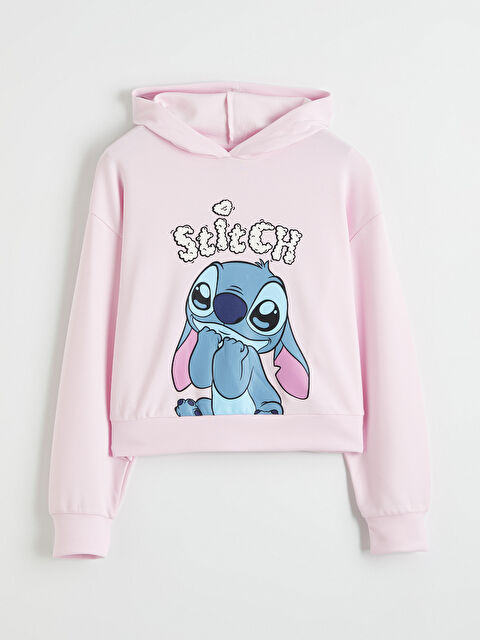LCW Kids Kapüşonlu Stitch Baskılı Kız Çocuk Sweatshirt - S69087Z4-QWM