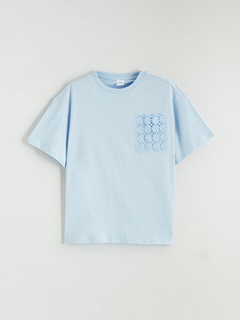 LCW Kids Crew Neck Lace Detailed Girl T-Shirt - S69114Z4-QJH