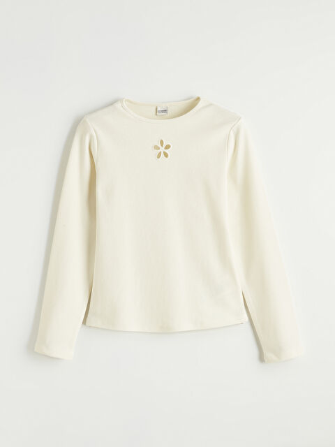 LCW Kids Bisiklet Yaka Çiçek Detaylı Kız Çocuk Tişört - S69118Z4-FDU