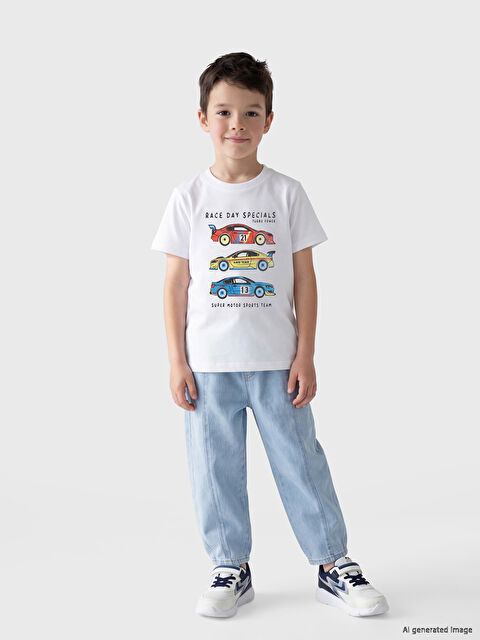 LCW Kids Bisiklet Yaka Baskılı Erkek Çocuk Tişört