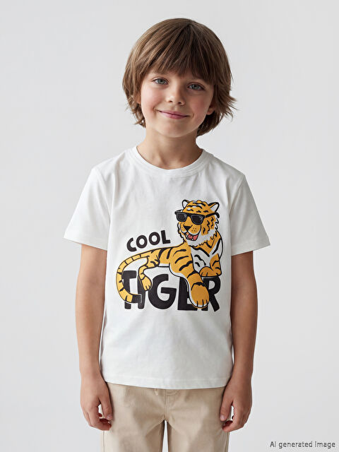 LCW Kids Bisiklet Yaka Baskılı Erkek Çocuk Tişört