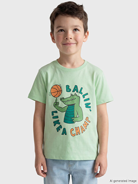 LCW Kids Dinozor Baskılı Erkek Çocuk Penye Tişört