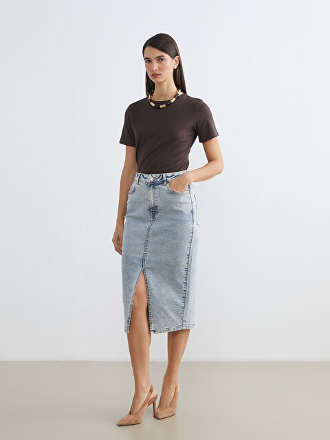 LCWAIKIKI Classic High Waisted Slim Fit Slit Denim Skirt - S69187Z8-311