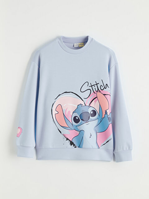 LCW Kids Stitch Baskılı Kız Çocuk Soft Touch Sweatshirt