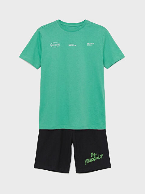 LCW Kids Bisiklet Yaka Baskılı Erkek Çocuk Şortlu Pijama Takımı - S69274Z4-GKC