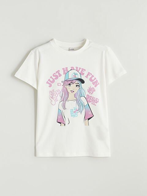 LCW Kids Bisiklet Yaka Baskılı Kız Çocuk Tişört - S69295Z4-FFB