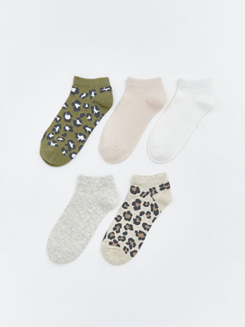 LCW DREAM Leopard Print Women's Ankle Socks - Set of 5 - S69397Z8-J1L