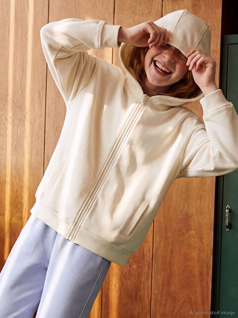 LCW Kids Djevojka EKRU Majica s patentnim zatvaračem - S69408Z4-FRC