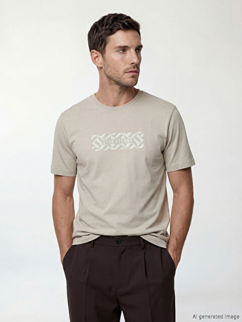 LCWAIKIKI Classic Bisiklet Yaka Baskılı Penye Erkek Tişört - S69424Z8-ZM2