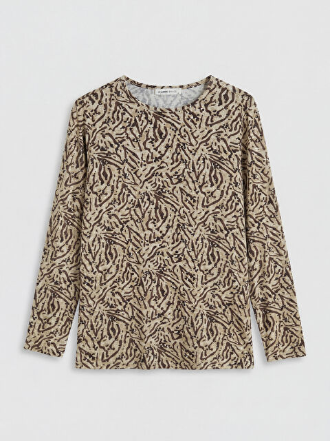 LCW Grace Bisiklet Yaka Desenli Kadın Tişört - S69429Z8-LQX