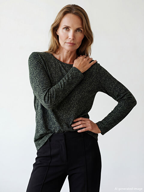 LCW Grace Bisiklet Yaka Desenli Bluz - S69429Z8-LRR