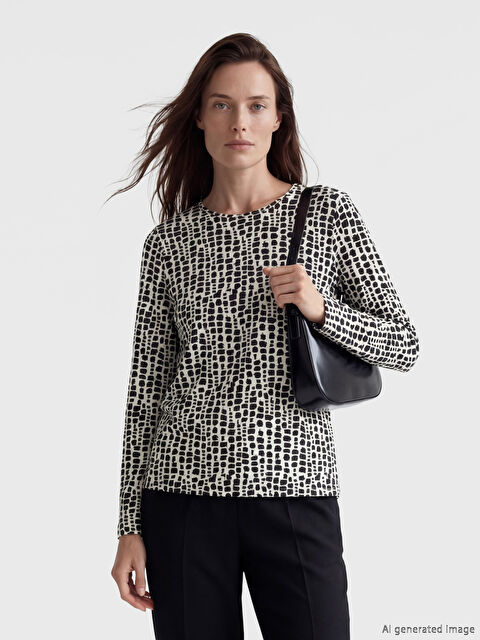 LCW Grace Bisiklet Yaka Desenli Bluz