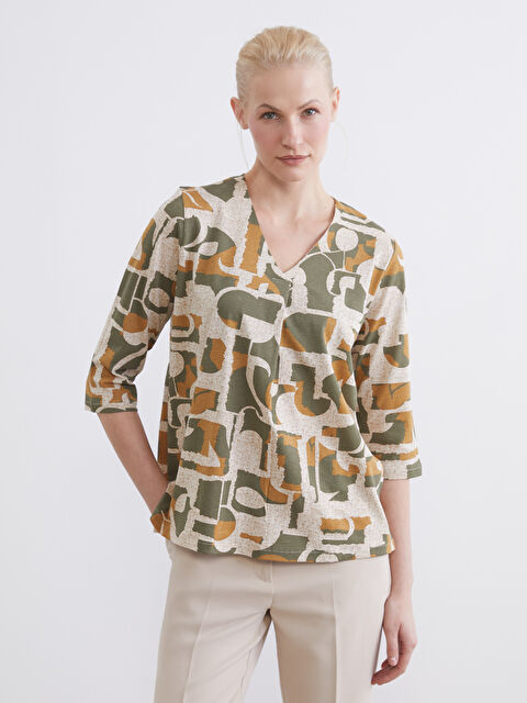 LCW Grace Blouse à motifs avec encolure en V pour femme - S69436Z8-LRF