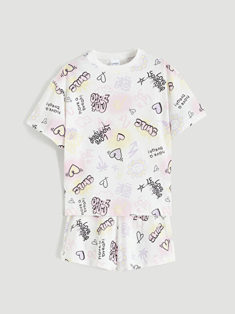 LCW Kids SVETLO BEŽ Kratka pidžama komplet Devojka - S69534Z4-LRA