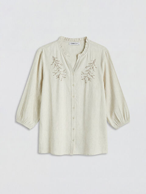 LCW Grace Fırfırlı Kaçık Yaka Nakışlı Kadın Gömlek