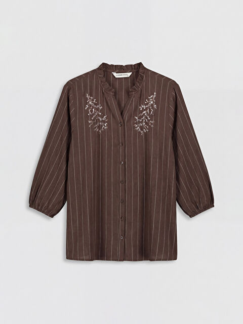 LCW Grace Fırfırlı Yaka Çizgili Kadın Gömlek