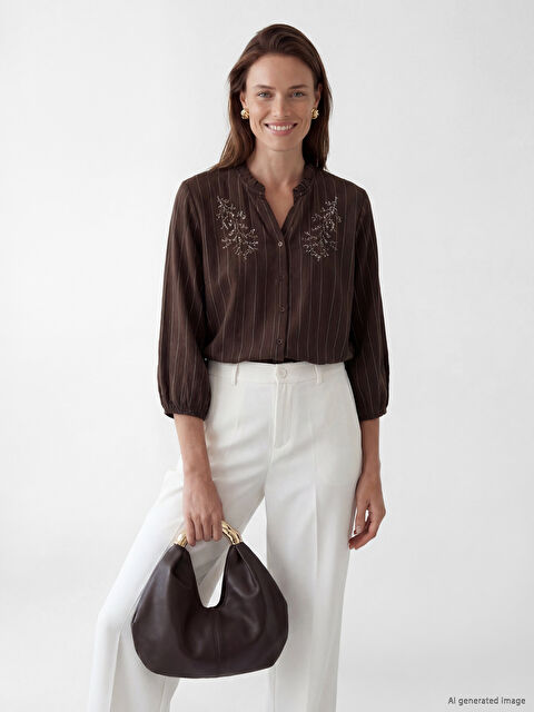 LCW Grace Fırfırlı Yaka Çizgili Kadın Gömlek