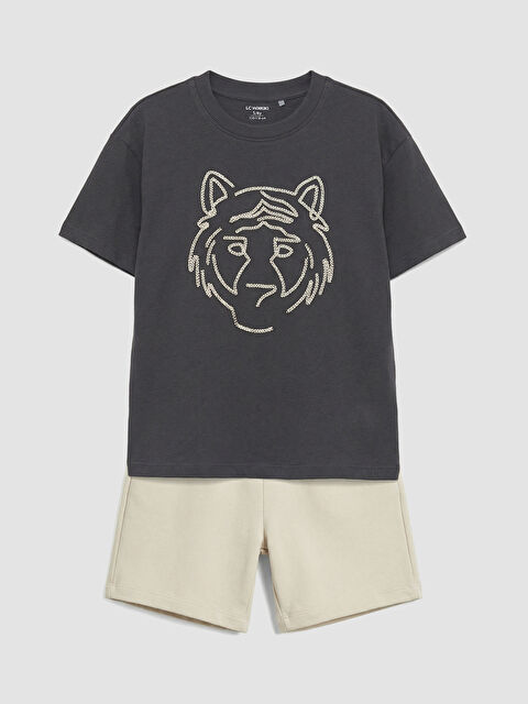 LCW Kids Embroidered T-shirt and Shorts Set for Boys - S69621Z1-HEF