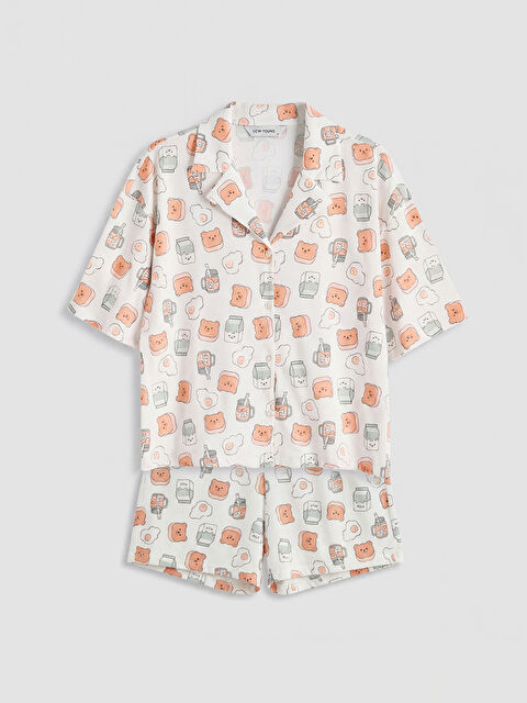 LCW Young Gömlek Yaka Desenli Kadın Şortlu Pijama Takımı - S69629Z8-LRA