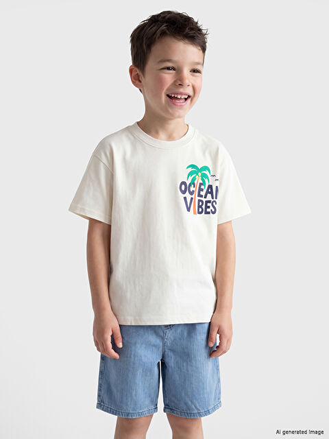 LCW Kids Bisiklet Yaka Baskılı Erkek Çocuk Tişört