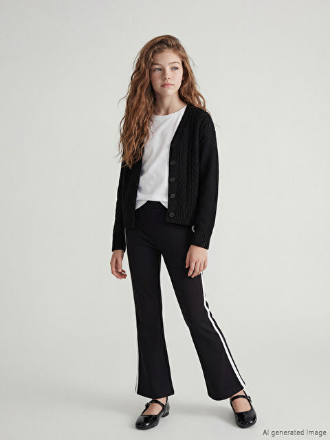 LCW Kids Şeritli Kız Çocuk İspanyol Paça Tayt - S69762Z4-CVL