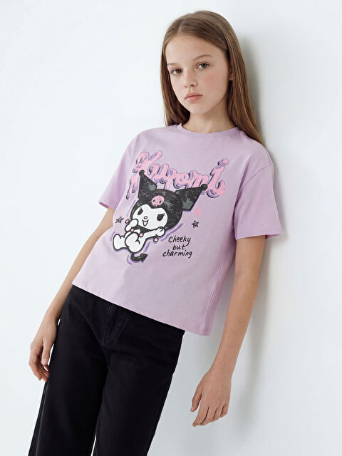 LCW Kids Kuromi Baskılı Bisiklet Yaka Kız Çocuk Tişört